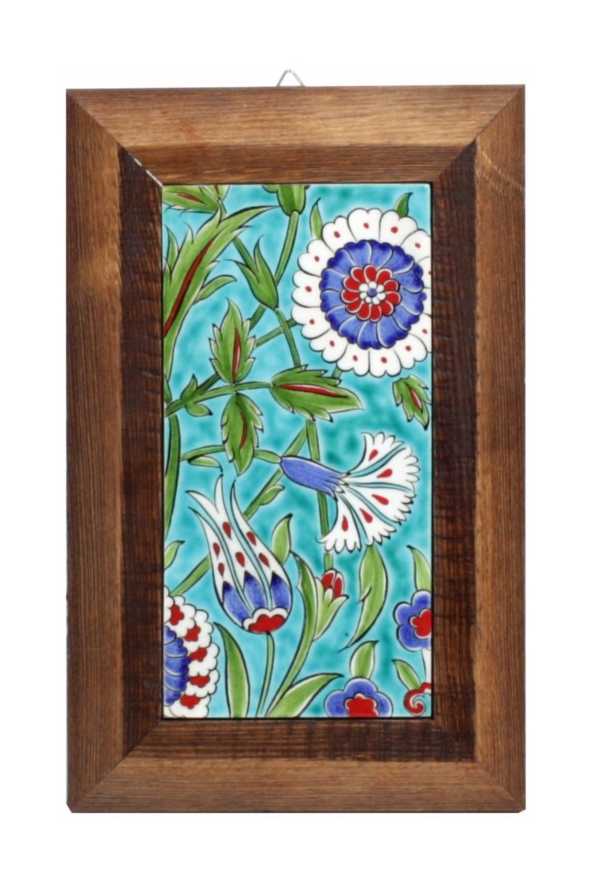 Turkuaz Zemin Gece Bahçesi Dekorlu Çini Seramik Tablo 18x28 Cm