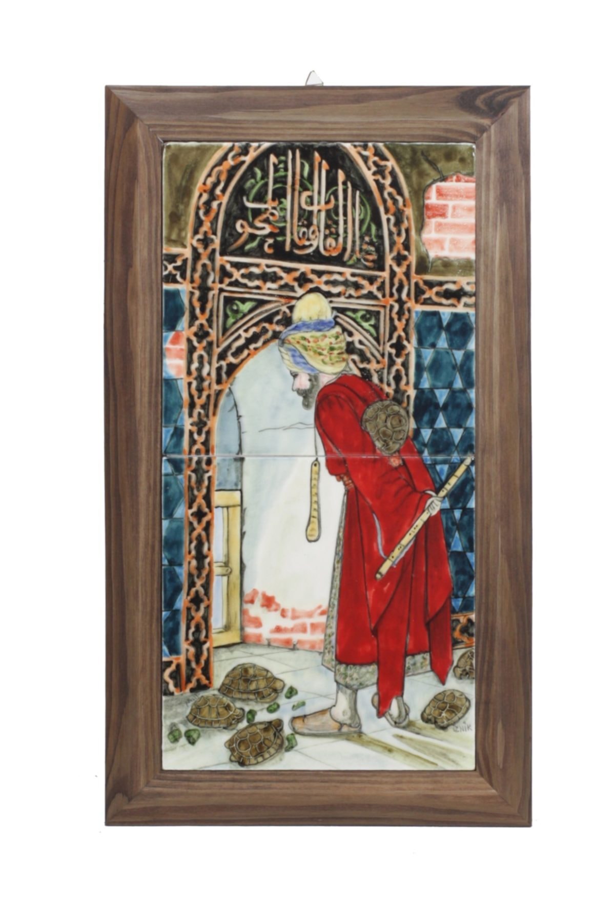 Osman Hamdi Bey Kaplunbağa Terbiyecisi Minyatürü Dekorlu Çini Seramik Tablo 30x50 Cm
