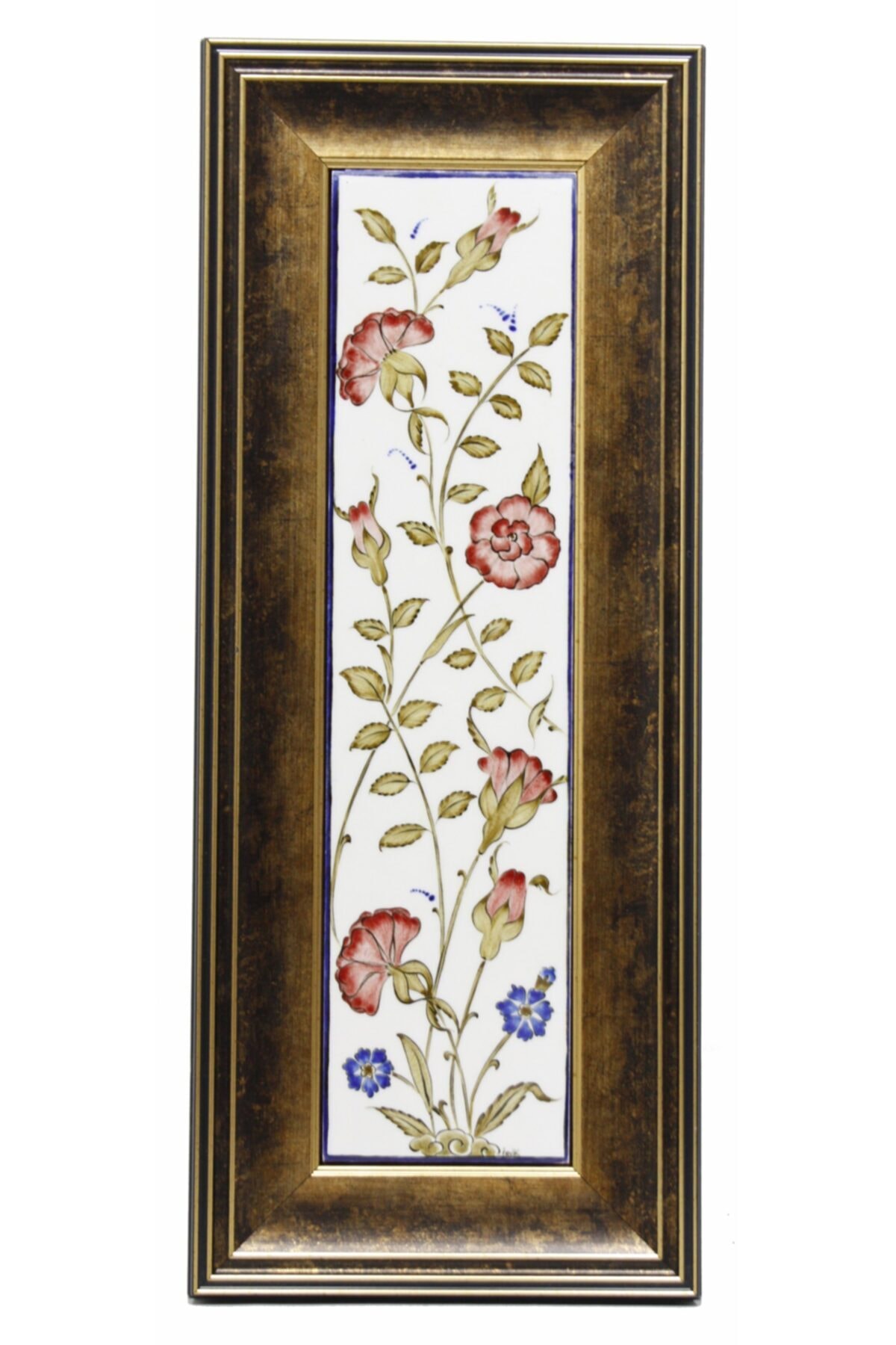 Kırmızı Karanfil Dekorlu Çini Seramik Tablo 20x50 Cm