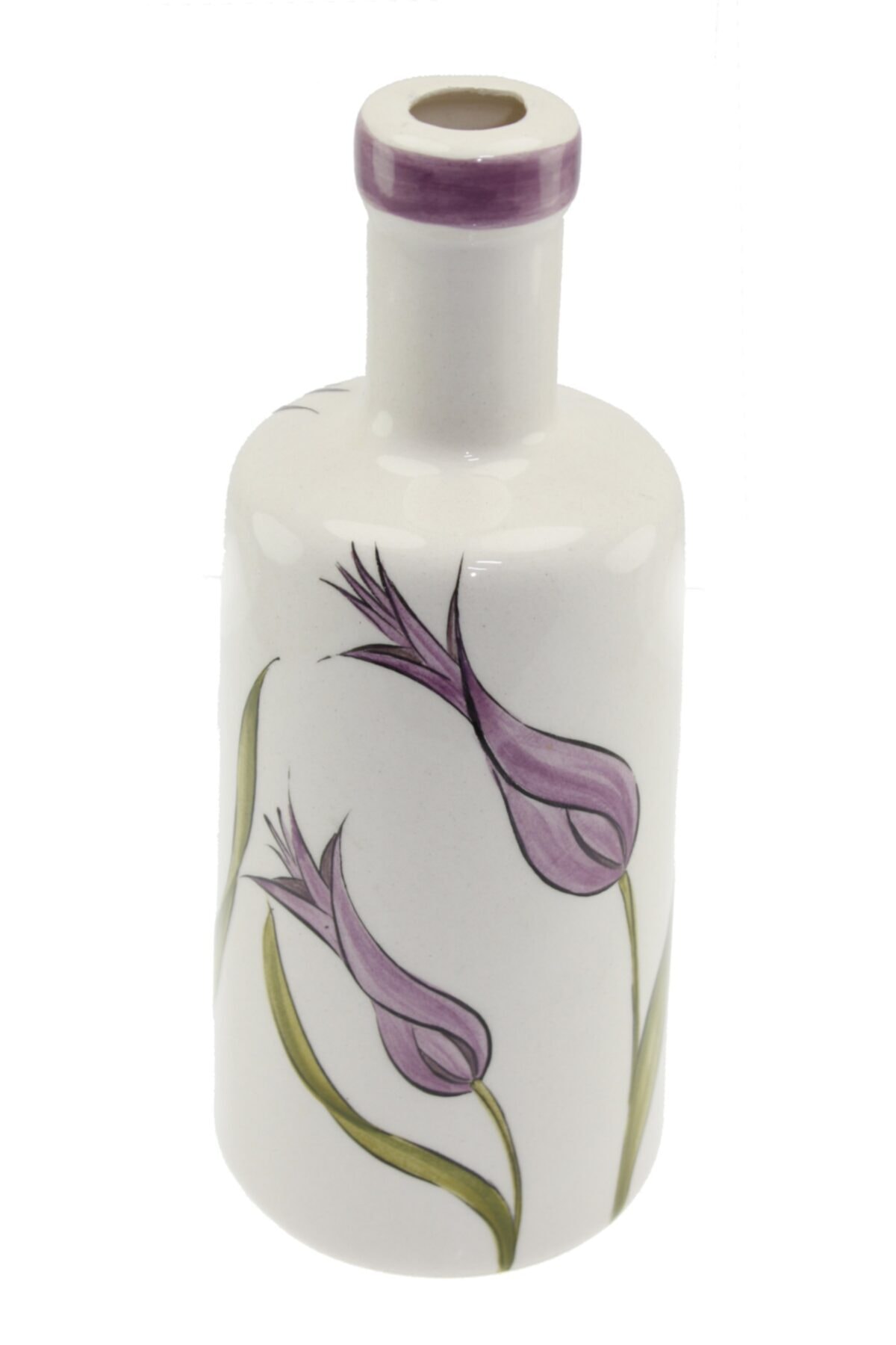Mor Lale Dekorlu Seramik Zeytinyağı Şişesi 500 ml